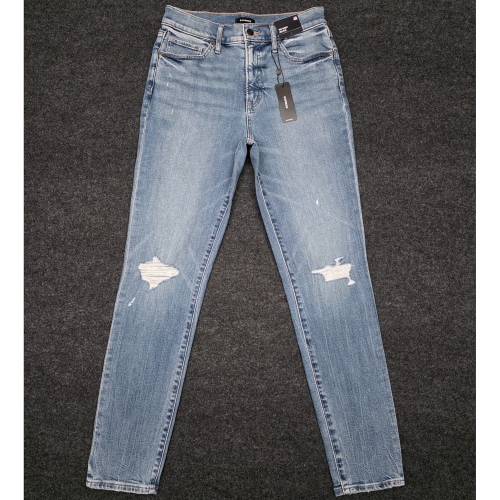 Express Womens 4R Light Wash 90's‎ Skinny High Rise Distressed Jeans Grunge NEW
